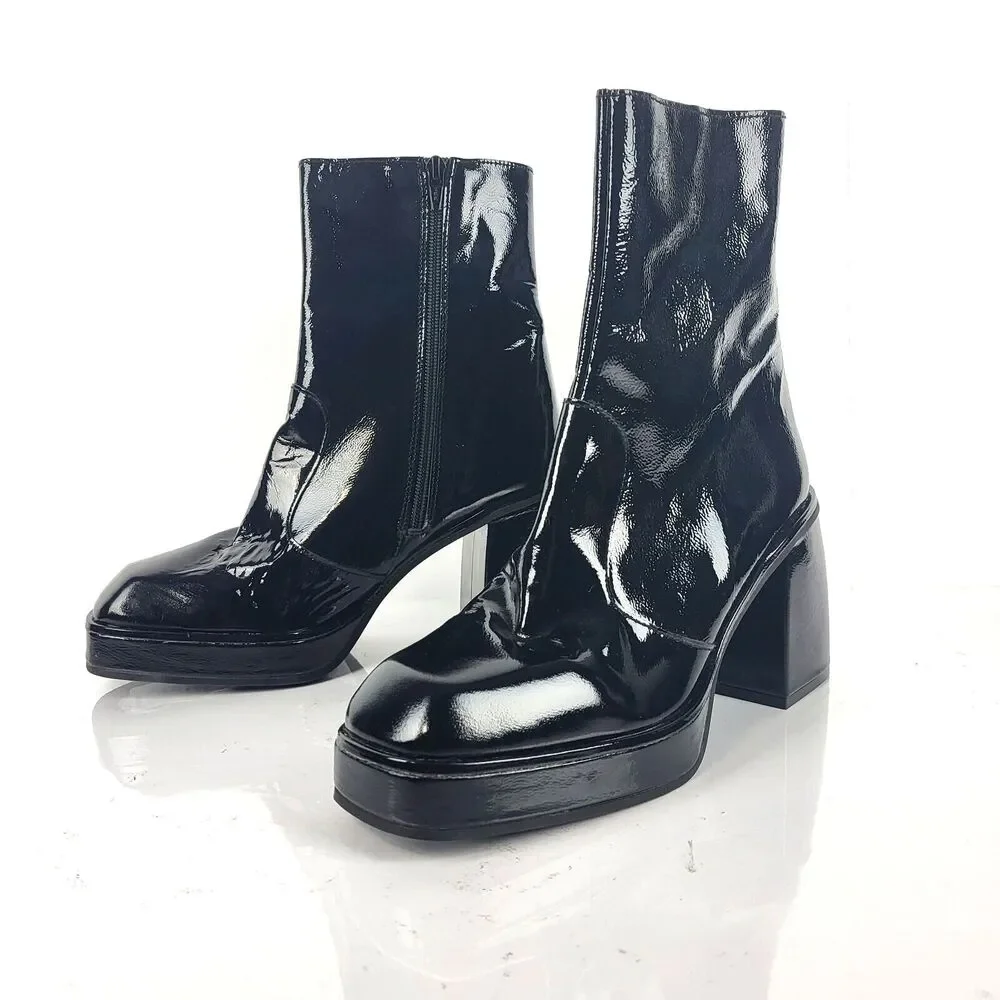 Free People Ruby Women's Platform  Patent Leather Boots Black wet look size 40
